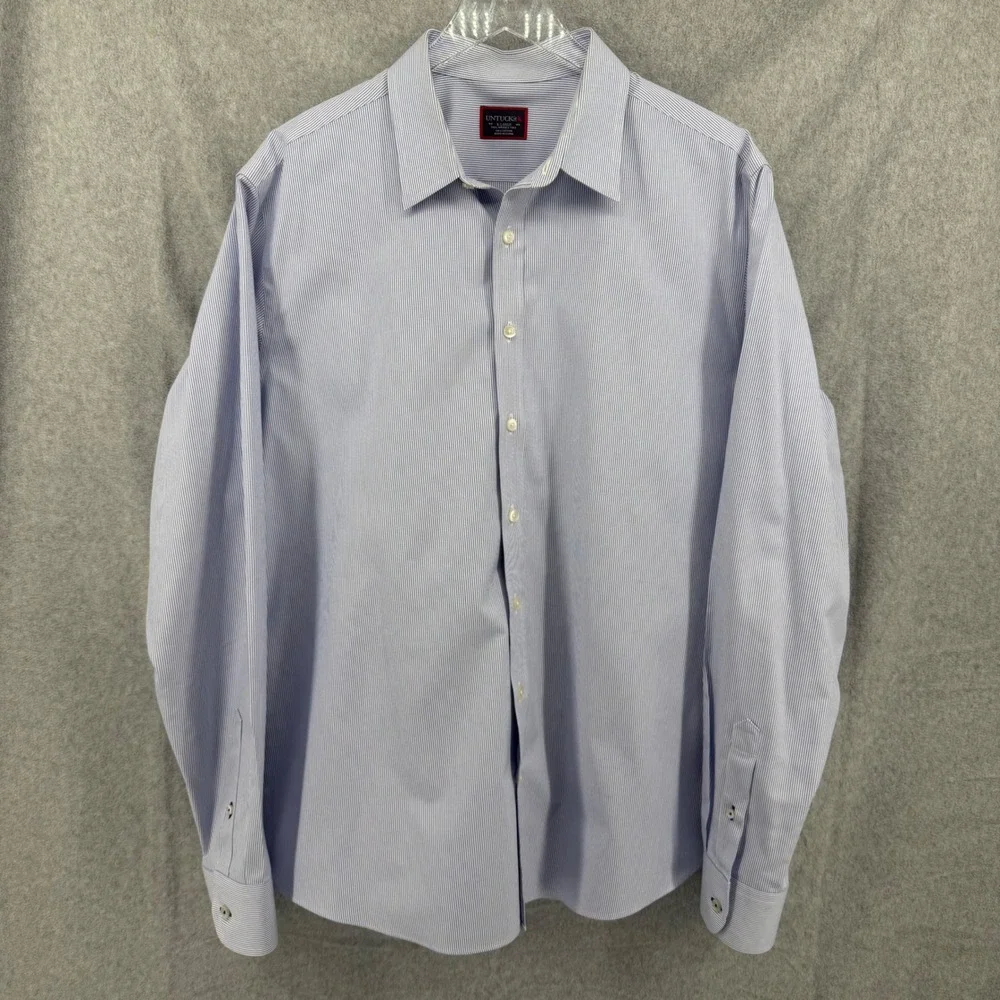 UNTUCKit Pio Cesare Shirt Mens XL Blue White Stripe Wrinkle Free Cotton Button - Picture 8 of 10